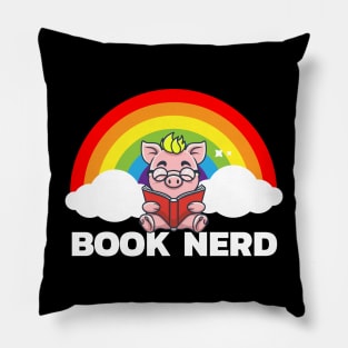 Nerd Book Pig Reading a Book in the Rainbow Pillow