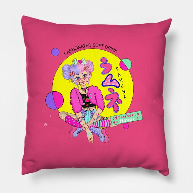 STRAWBERRY RA-MU-NE Pillow by CrybabyDaydreams