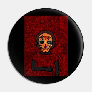 Embrace NFT Character - FemaleMask Doodle with Mexican Eyes Inspired by Buddha on TeePublic Pin