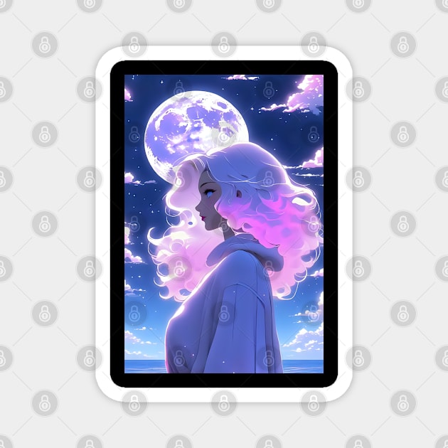 Anime moon girl pink moon selenopile girl moon lover Magnet by Spaceboyishere