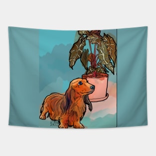 Dachshund and House Plant Tapestry
