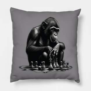 Thinking monkey playing chess Pillow