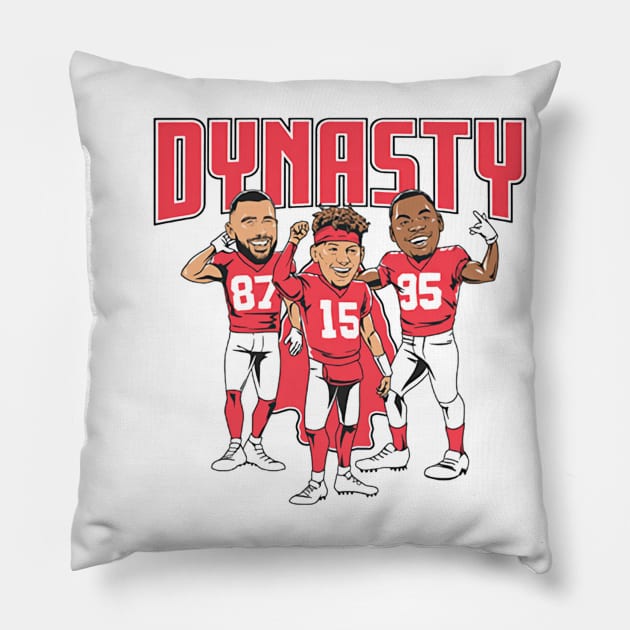 Patrick Mahomes Travis Kelce & Chris Jones Dynasty Caricatures Pillow by ganisfarhan