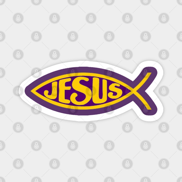 JESUS FISH ICHTHYS PURPLE AND GOLD CHRIST CHRISTIAN Magnet by colormecolorado