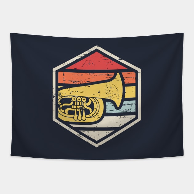 Retro Badge Tuba Tapestry by rojakdesigns
