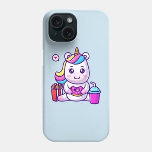 Cute Unicorn Eating Donut With French Fries And Soda Cartoon Phone Case