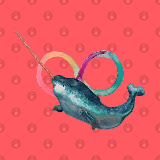 Watercolour Narwhal by LondonAutisticsStandingTogether