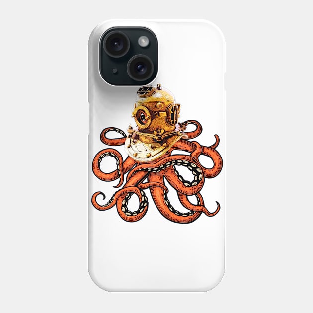 Cool Tees Octopus Surf and Diver Phone Case by COOLTEESCLUB