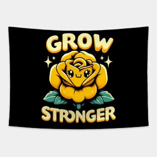 GROW STRONGER - KAWAII FLOWERS INSPIRATIONAL QUOTES Tapestry