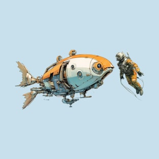 Sci Fi Goldfish with Scuba Diver T-Shirt