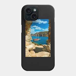 Sailboat anchored in an aegean bay in Turkey Phone Case