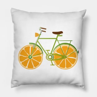 funny green bike with slices of orange wheels Pillow