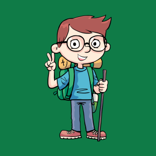 boy with a backpack goes on a trip to nature T-Shirt