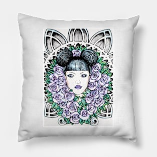 Purple Gothic Beauty In Roses Chruch Windows Pillow
