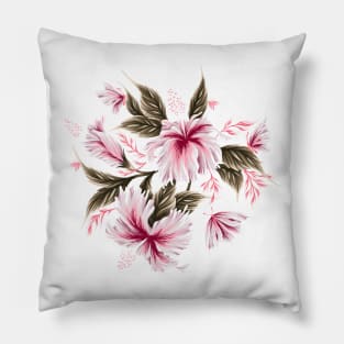 Hibiscus Butterflies - Khaki Green Pink Pillow