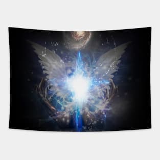 Bright star with white angel wings Tapestry