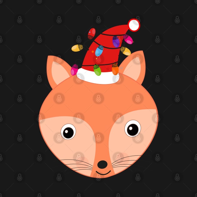 Cute fox with christmas red santa hat and light bulbs by GULSENGUNEL