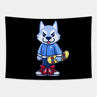 wolf holding skateboard Tapestry