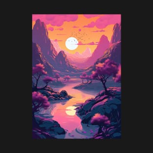 Sunset - otherworldly planet Anime Style T-Shirt