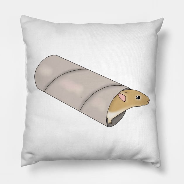 Cute golden gerbil in a cardboard tube Pillow by Becky-Marie