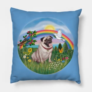 Pug in Rainbow Bridge Pillow