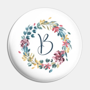 Floral Monogram B Colorful Full Blooms Pin