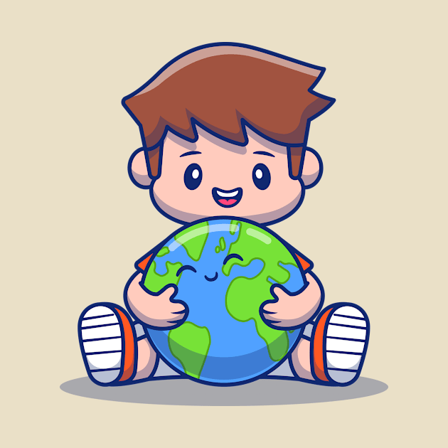 Boy Hugging Cute Earth by Catalyst Labs