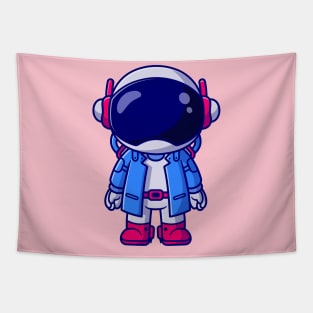Cute Astronaut Wearing Suit Cartoon Tapestry