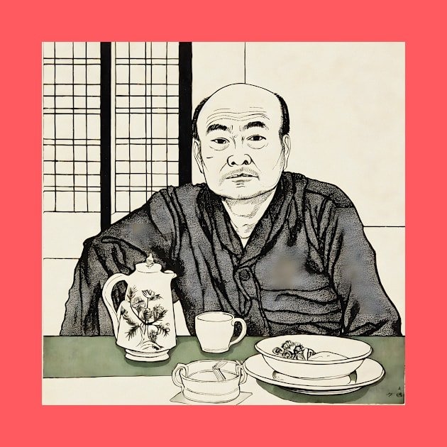 Asian man eating and drinking illustration by KOTYA