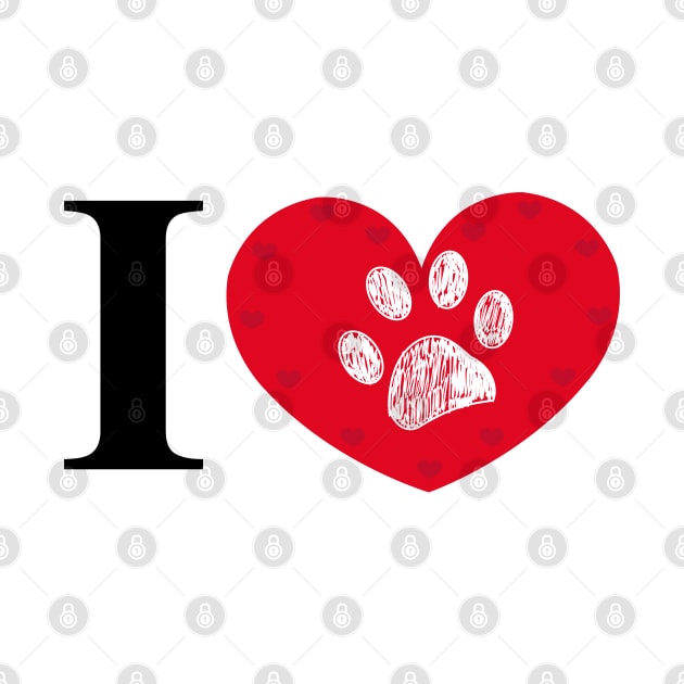 I love you text made of paw print red heart by GULSENGUNEL