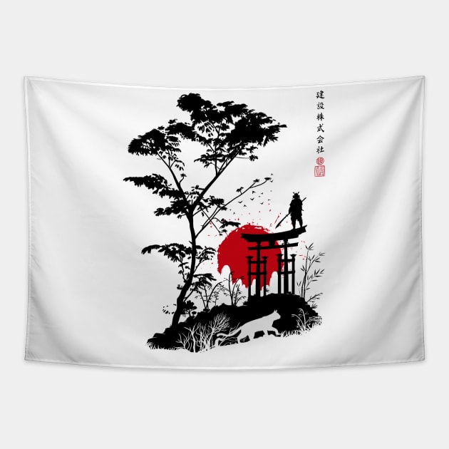 Japanese minimalist landscape Tapestry by albertocubatas