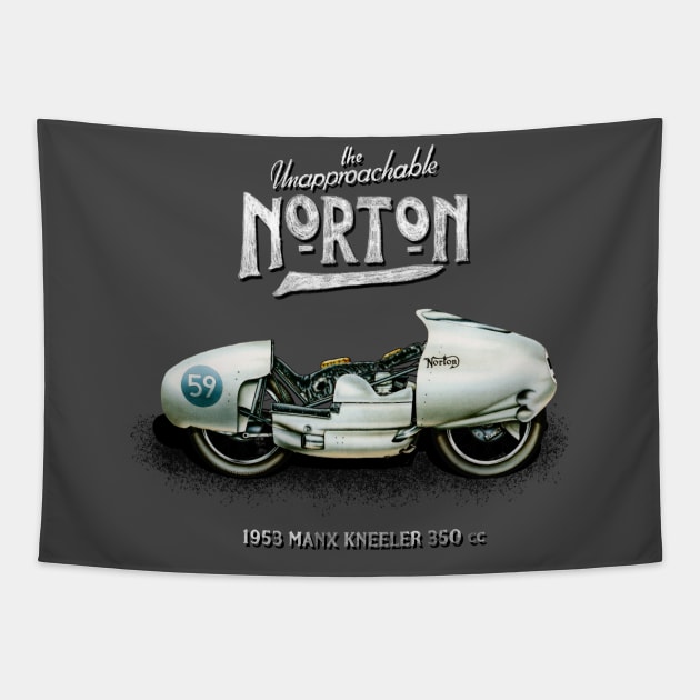 Vintage 1953 TT Motorcycle Manx Racer The Norton Kneeler by MotorManiac Tapestry by MotorManiac