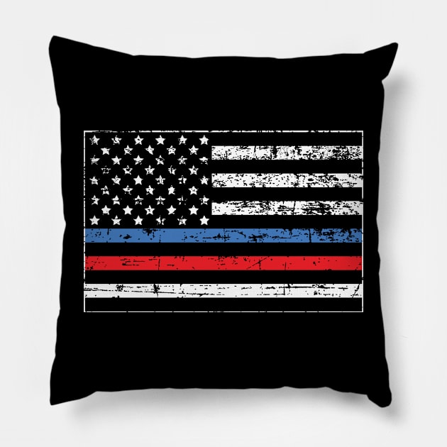 Thin Blue-Red Line Distressed American Flag Pillow by YouthfulGeezer