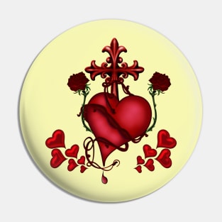 Wonderful heart with cross and roses Pin