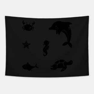 Cute Sea Creatures Black sticker pack Tapestry