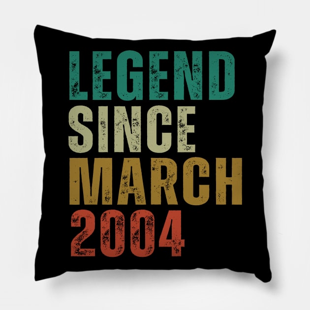 Legend Since March 2004 Awesome Retro Vintage Birthday Years Old Gift Pillow by yalp.play