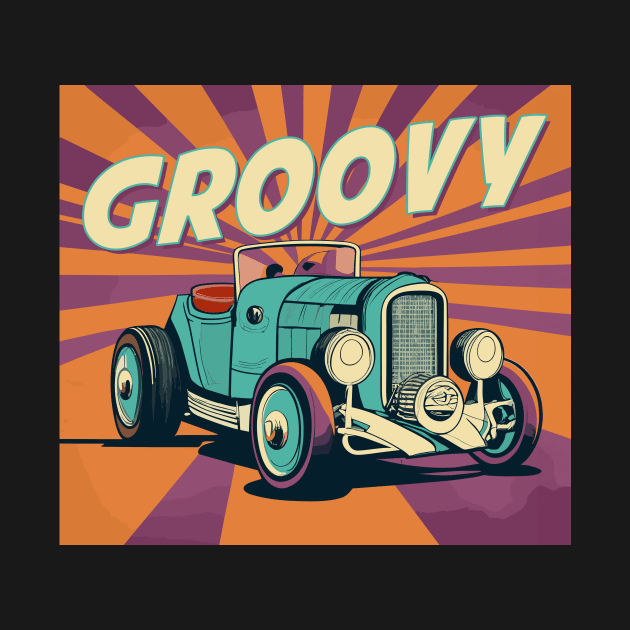 groovy  cartoon hot rod car by Kingrocker Clothing