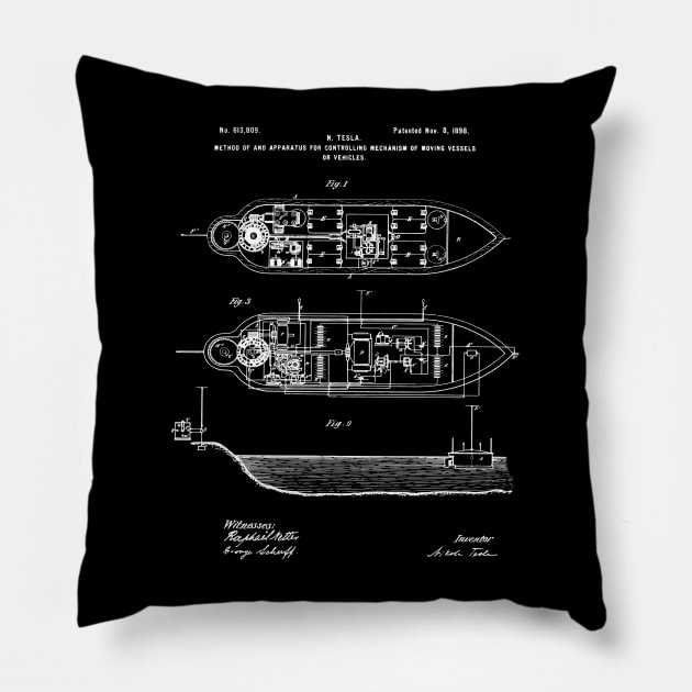 Tesla Invention Patent Mechanism for Moving Vessels 1898 Pillow by MadebyDesign