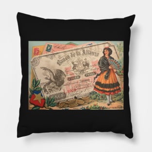 Banco de la Alianza Cinco Pesos and Coins Victorian Trade Card Pillow