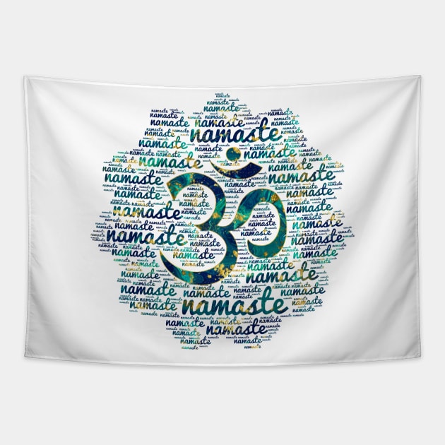 Namaste Word Art in Lotus with OM symbol Tapestry by Nartissima