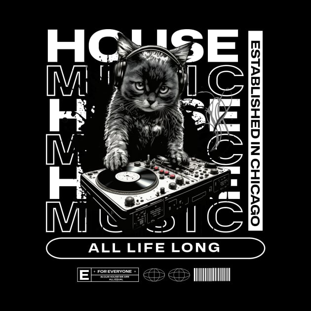 HOUSE MUSIC  - Cat Dj Text overlap (White) by DISCOTHREADZ 