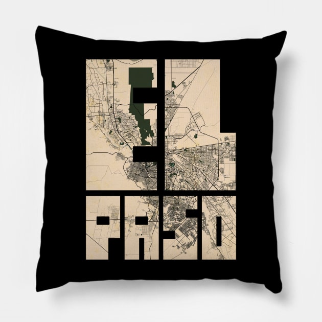 El Paso, Texas, USA City Map - Vintage Pillow by deMAP Studio