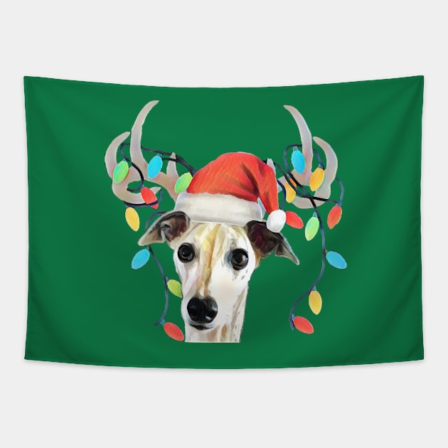 Happy Holidays Reindeer Hound Dog Tapestry by RTDesigns