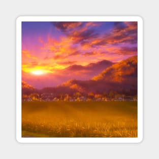 Colorful Sunset in Countryside Anime Magnet