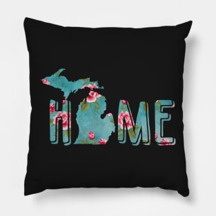 Michigan is Home Vintage Roses on Aqua Pillow