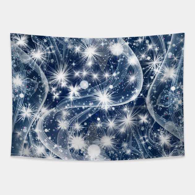 Sparkly seasonal lights with white stars and snowflakes Tapestry by Montanescu