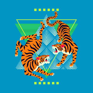 Double Tiger Retro Background T-Shirt