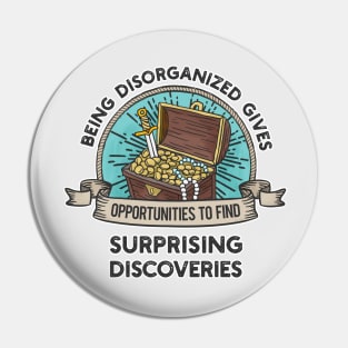 ADHD awareness about disorganization, designed with treasure box in vintage style Pin