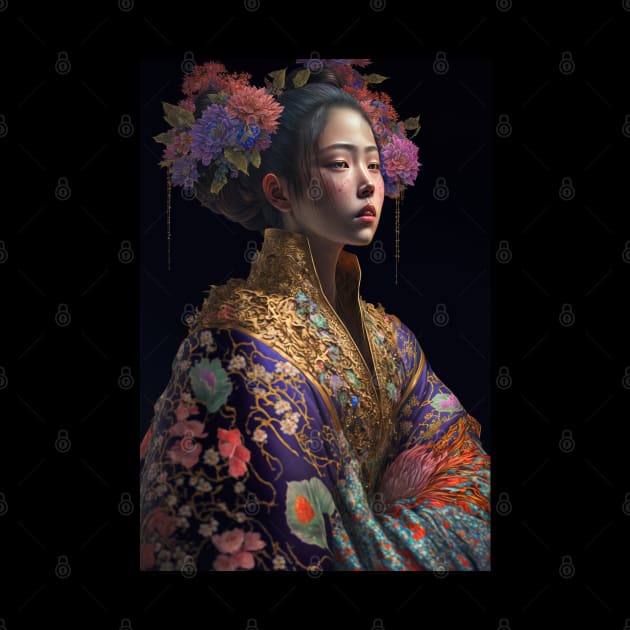 Geisha in floral kimono by Geek Culture