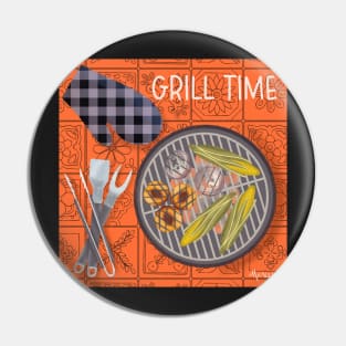 Grill Time on Orange Background Pin